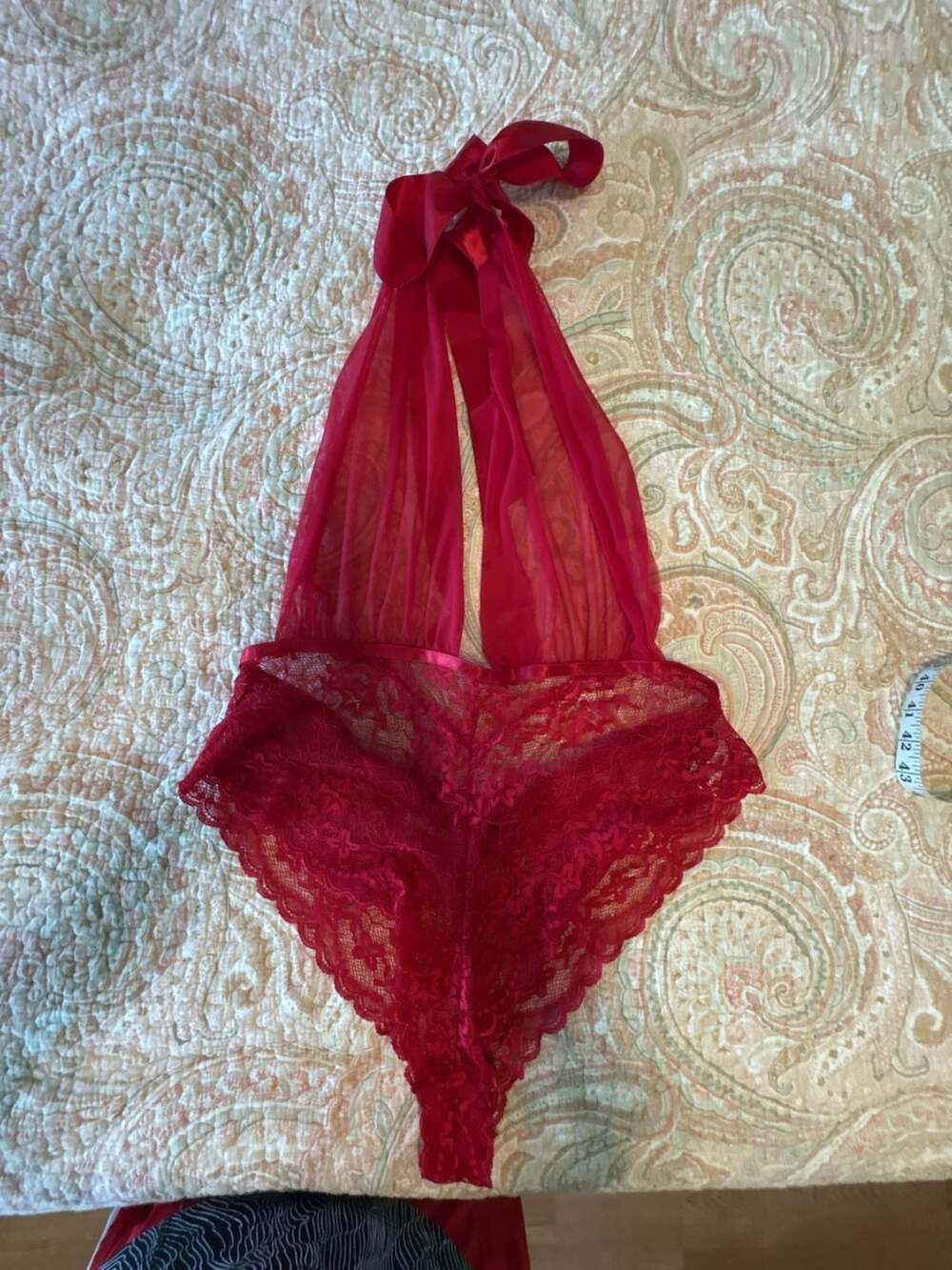 EUC Oh La La Cheri Paris Plunge Halter Teddy Lingerie Bodysuit, Queen, XXL